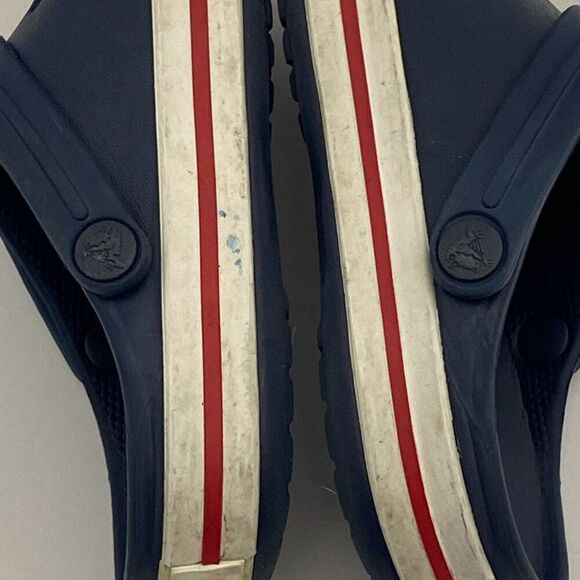 Crocs toddler Navy Blue Crocband Red Stripe Slip-On Comfort Clogs Size 10 - Picture 7 of 9